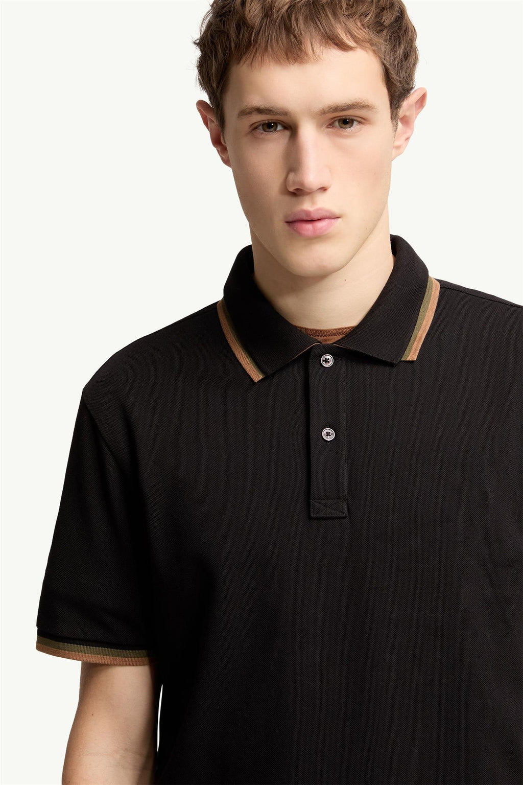 Double Collar Cotton Piquet Polo Shirt BLACK