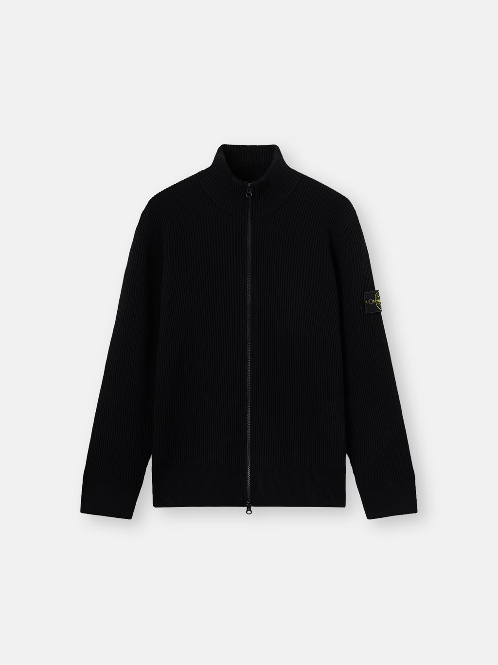 Ribbed 12gg Full-Zip Wool Sweater BLACK