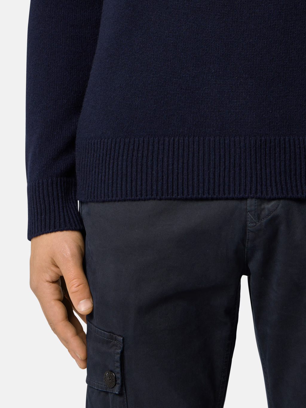KNITTED LAMBSWOOL HALF ZIP BUTTON SWEATER NAVY