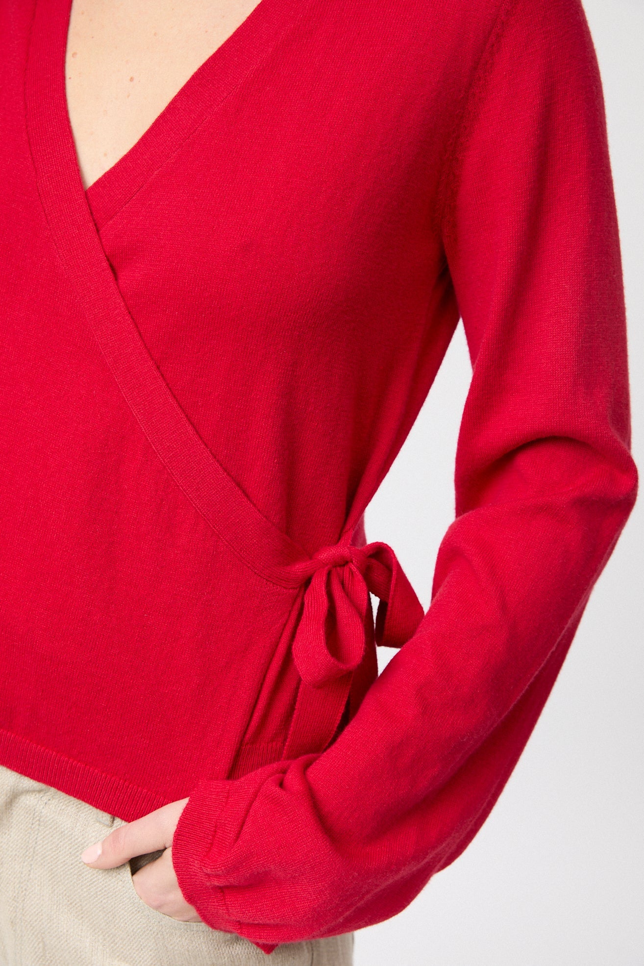 Cotton Cashmere Wrap Cardigan Red