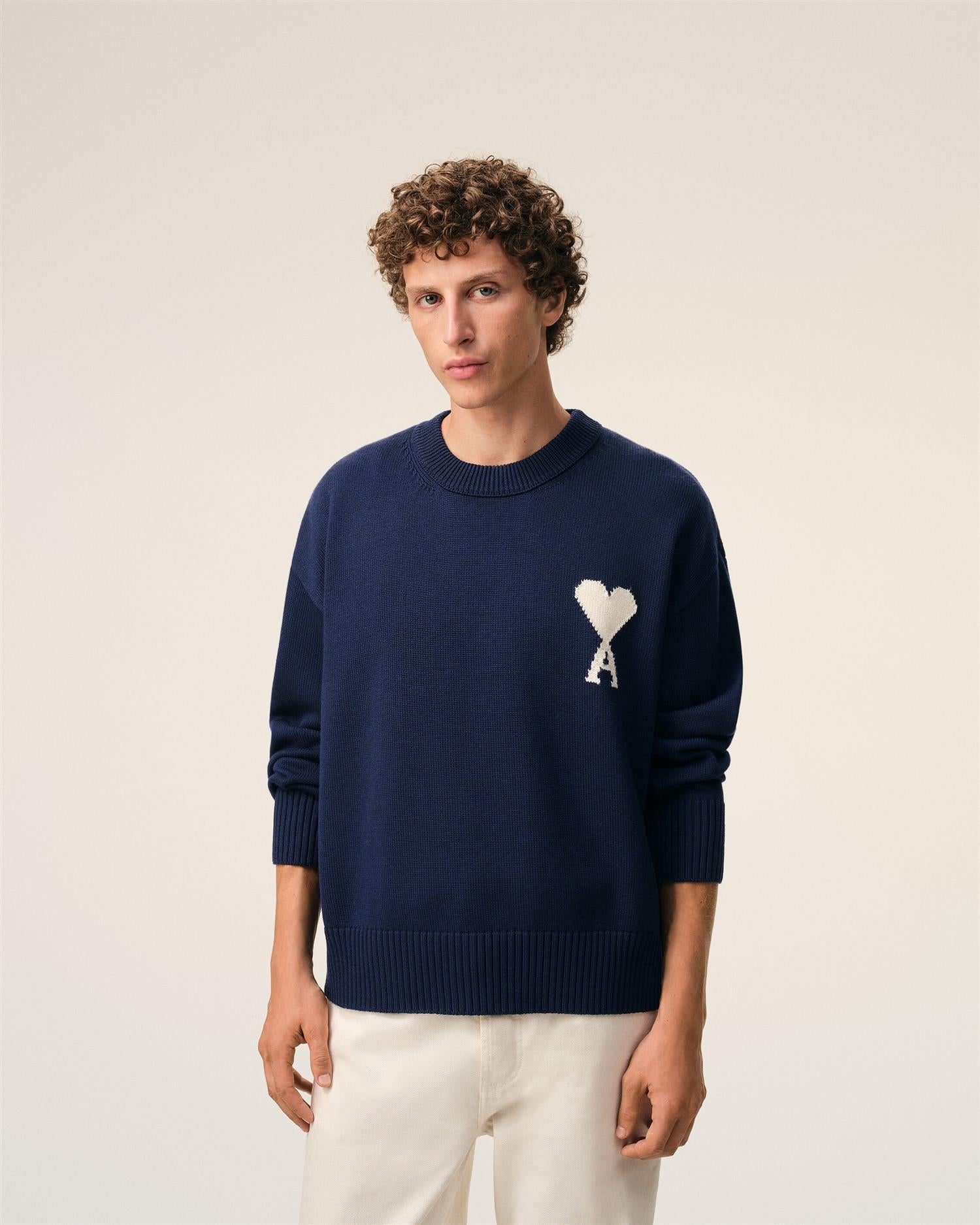 WOOL COTTON AMI DE COEUR SWEATER INK/OFF WHITE