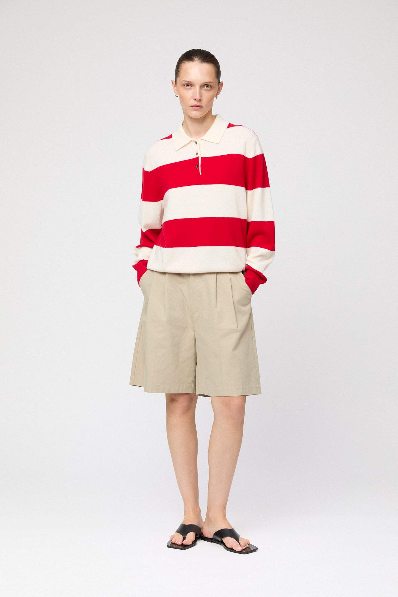 Estate Merino Wool Polo Sweater Red Macadamia Stripe