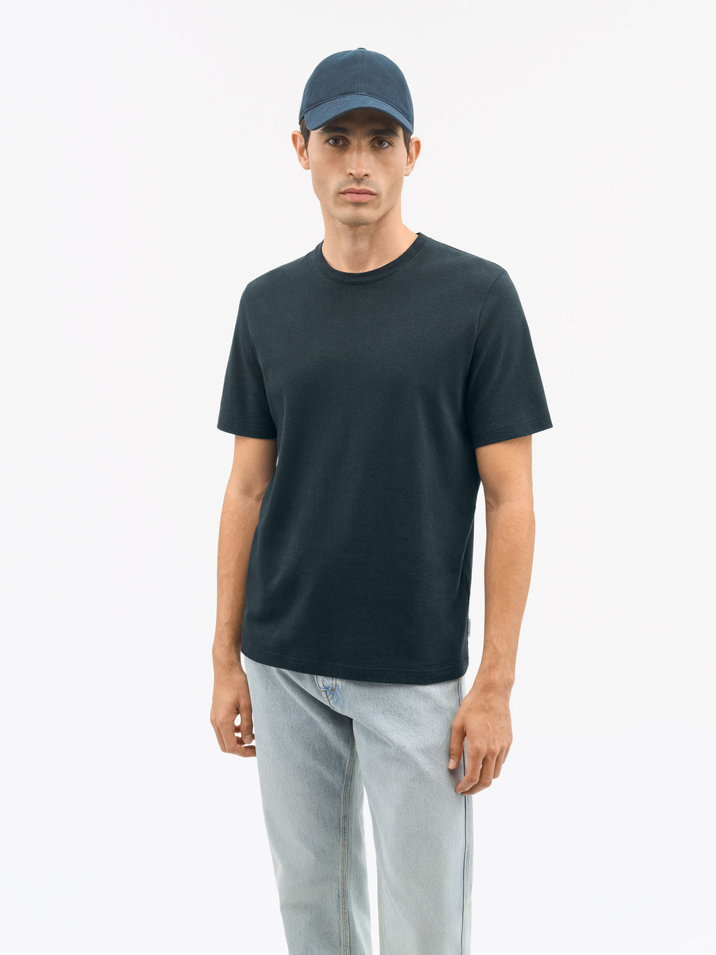 Olaf L Cotton-Linen Blend T-shirt Dark Blue