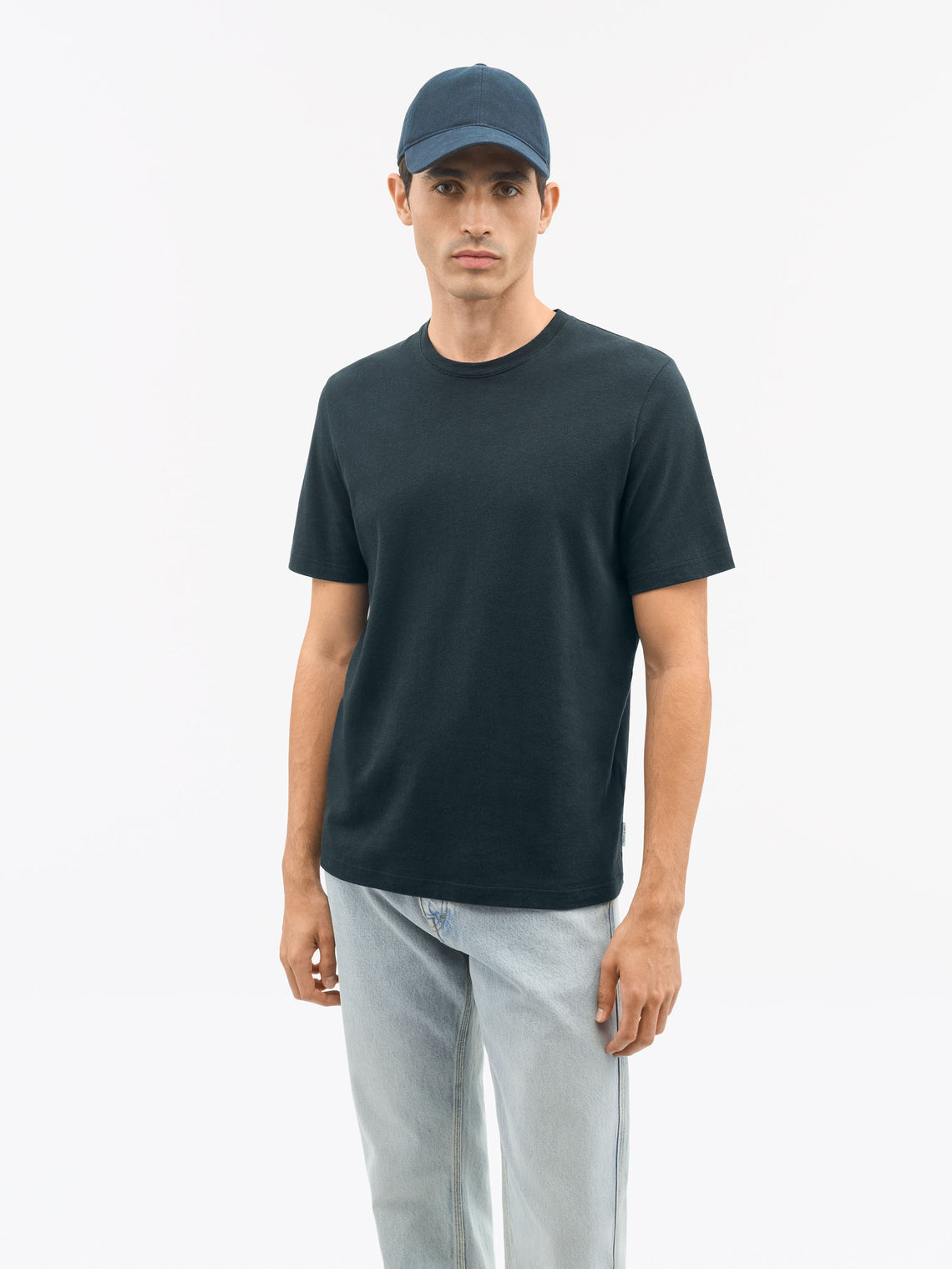 Olaf L Cotton-Linen Blend T-shirt Dark Blue