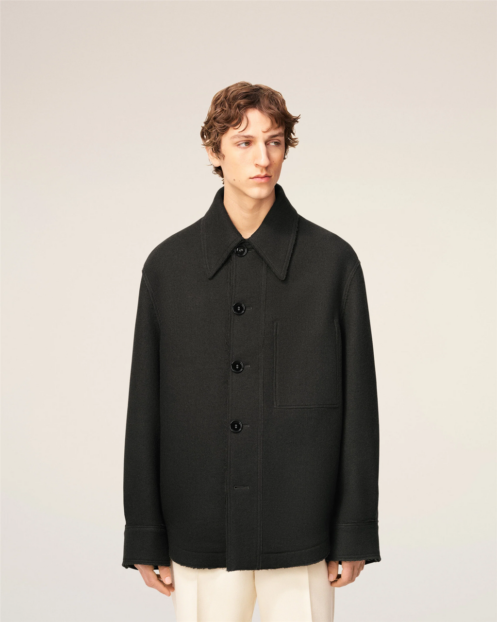 BOILED WOOL BUTTONED JACKET ANTHRACITE