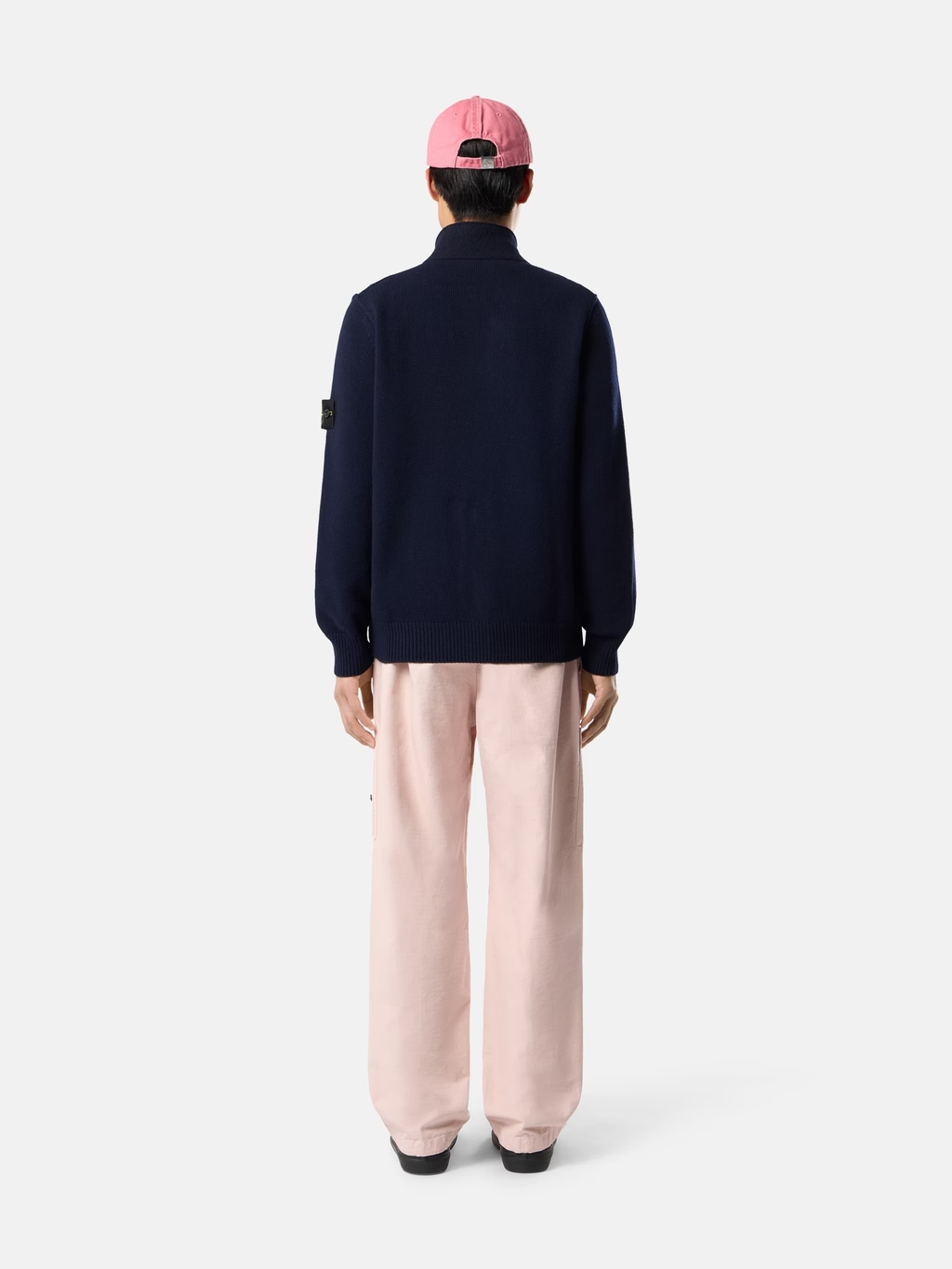 KNITTED WOOL FULL-ZIP BUTTON CARDIGAN NAVY BLUE