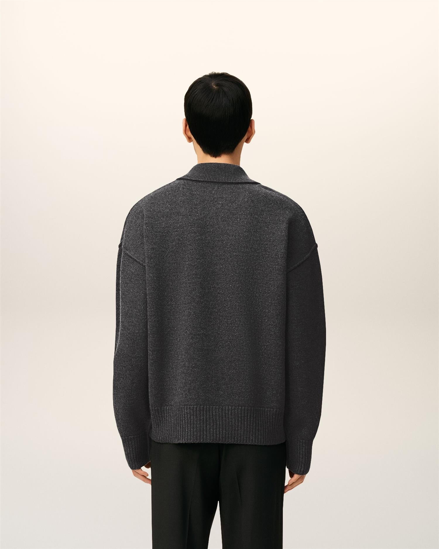 WOOL AMI DE COEUR POLO HEATHER GREY