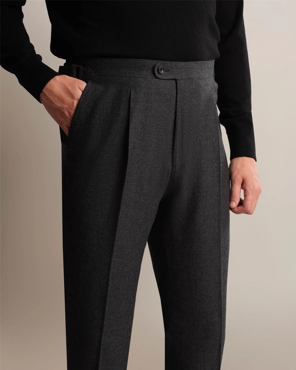 Mod 2 Single Pleat Flannel Trousers Dark Grey