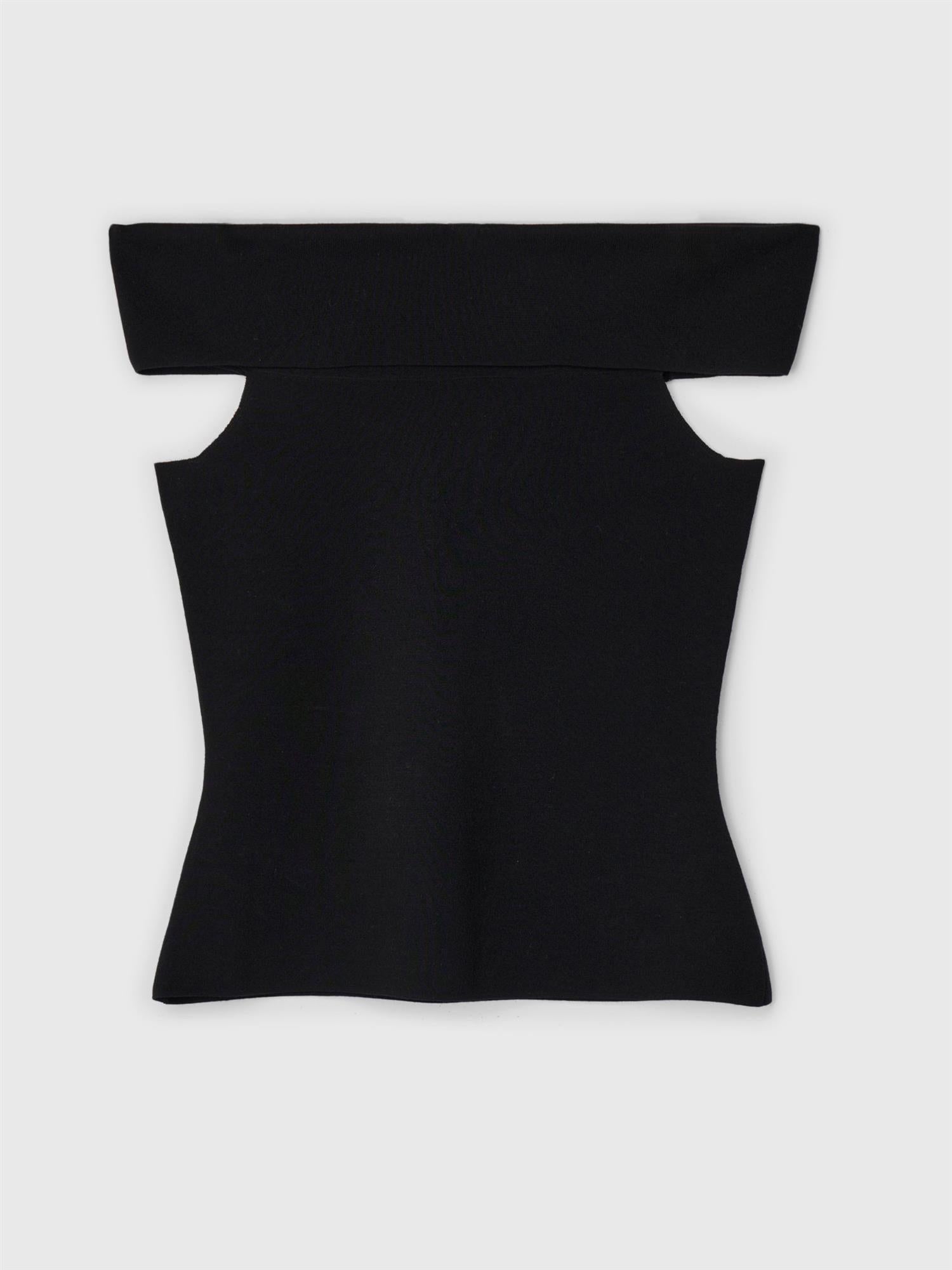 Compact Knit Off Shoulder Top Jet Black