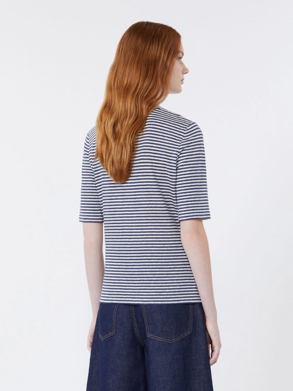 OPZIONE Striped Linen V-neck T-shirt ULTRAMARINE