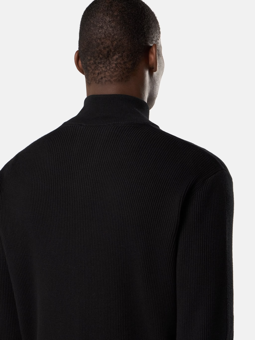 RIBBED KNITTED COTTON FULL-ZIP SWEATER BLACK