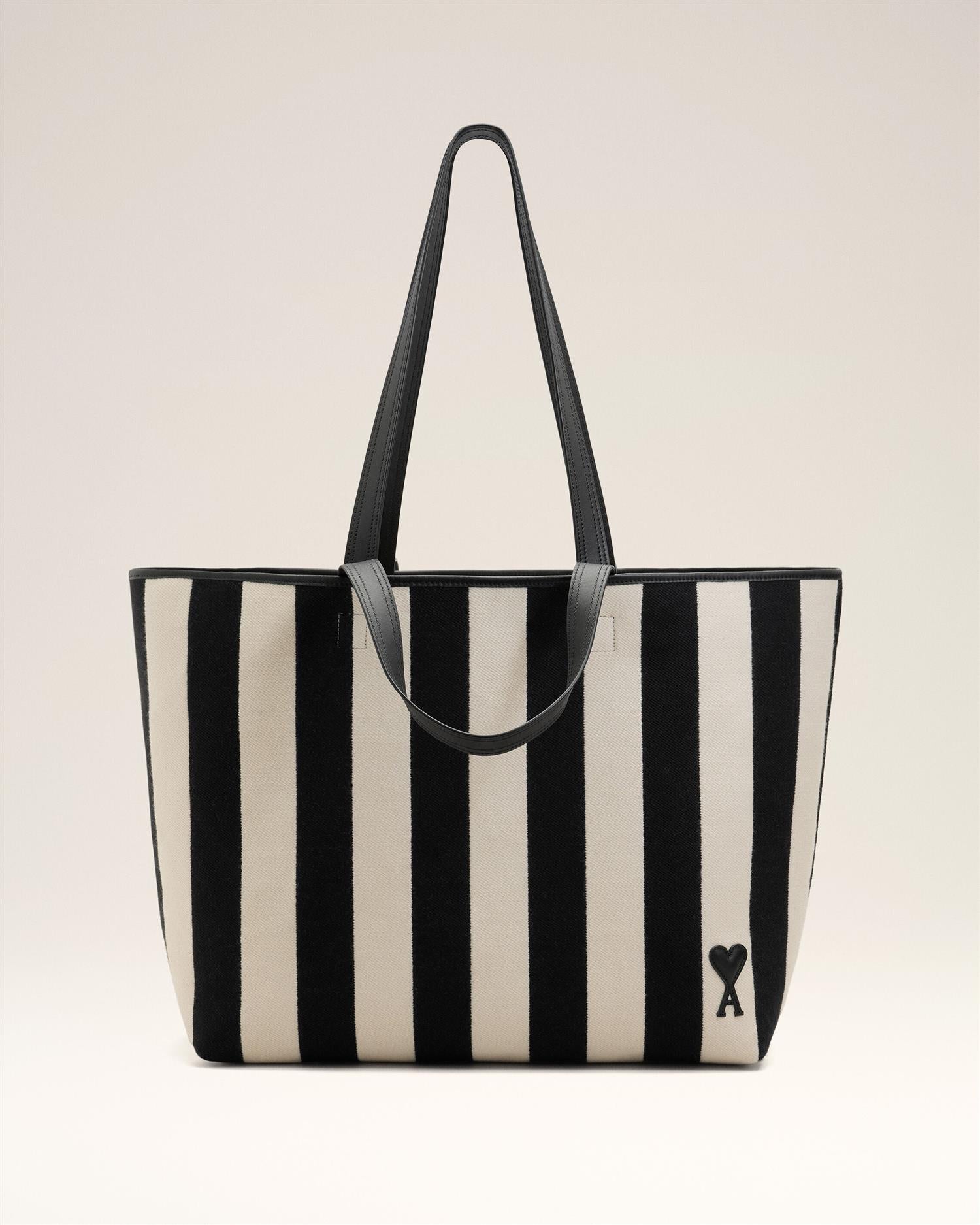 STRIPED COTTON CANVAS ADC SHOPPING BAG CREAME/BLACK