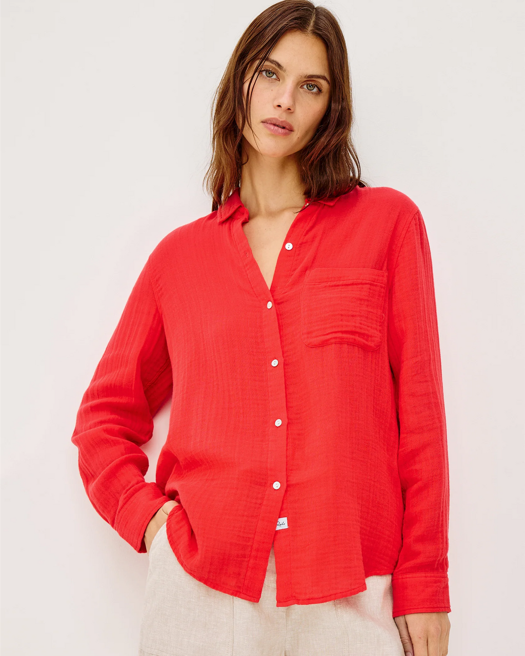 ELLIS WOVEN MUSSELIN SHIRT CHERRY