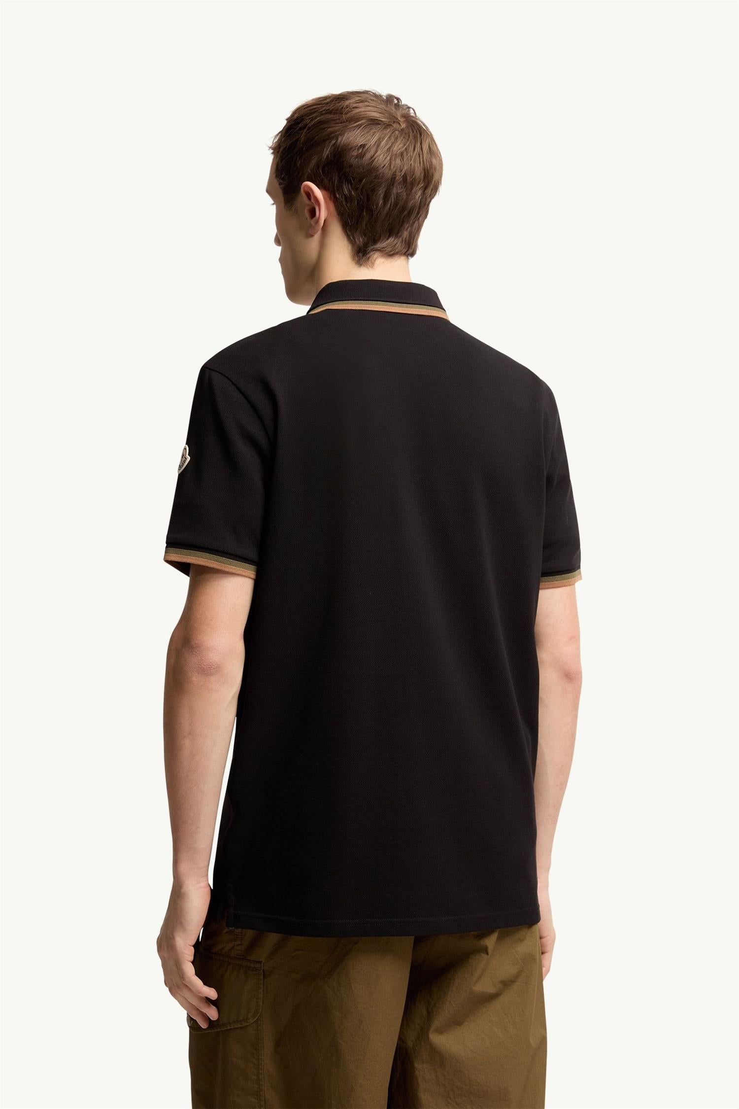 Double Collar Cotton Piquet Polo Shirt BLACK