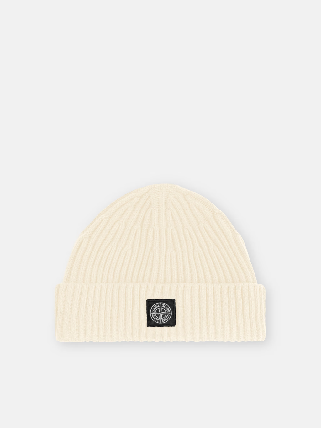 RIBBED RWS WOOL PATCH BEANIE IVORY