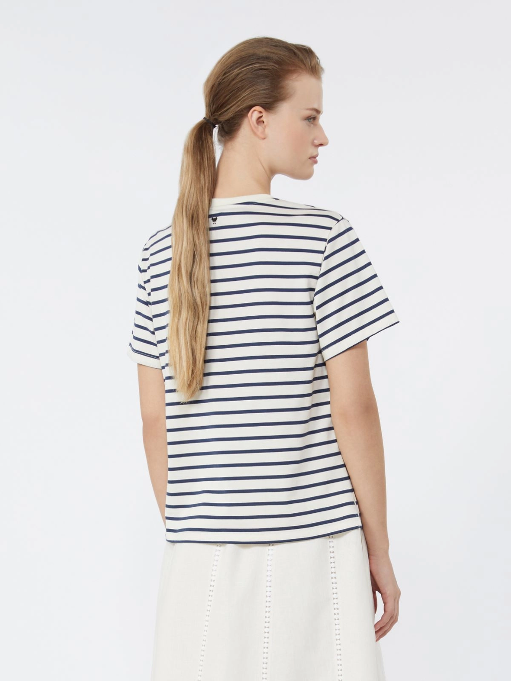 BORA Striped Embroidered Chest Logo T-shirt NAVY