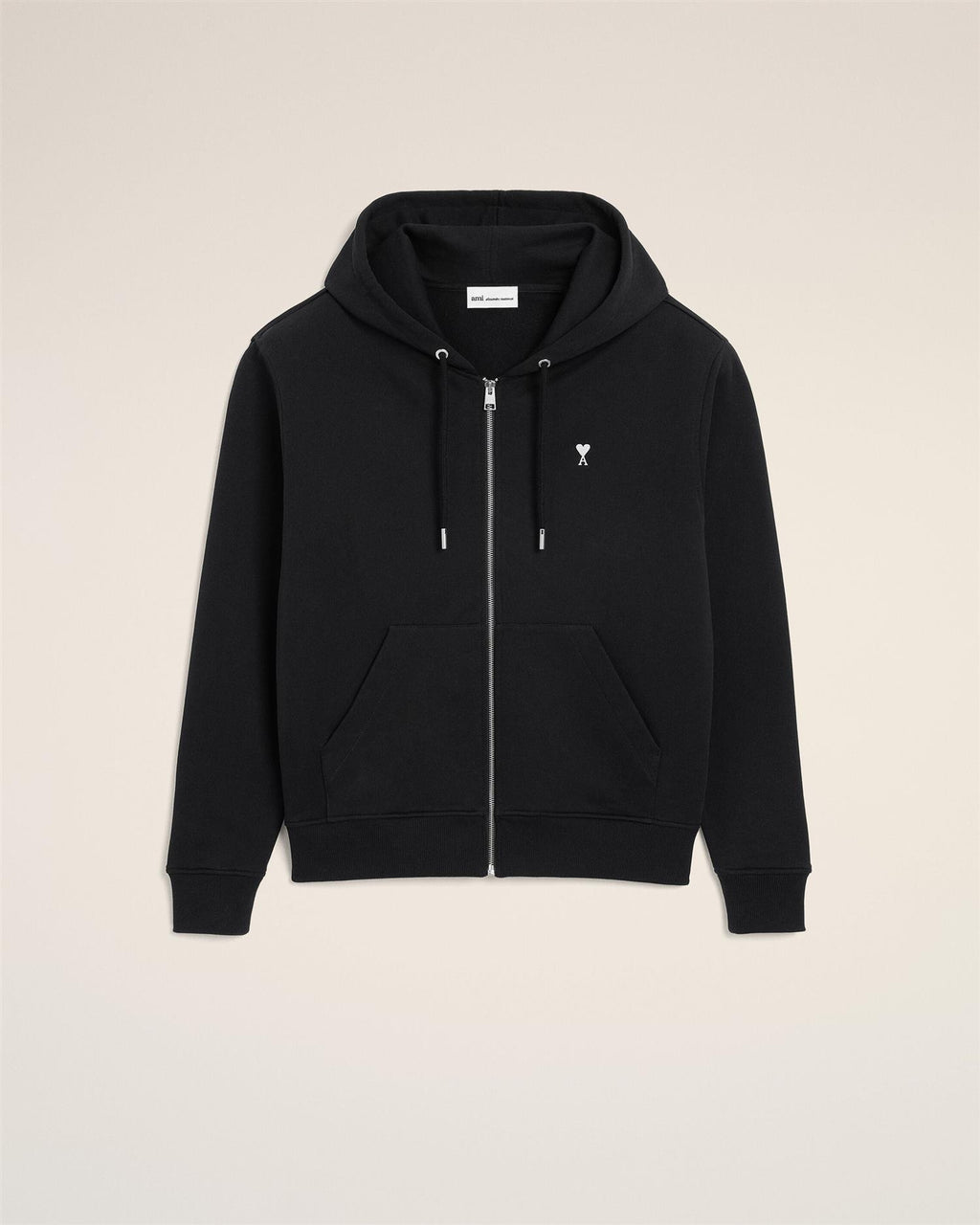 LOOPBACK COTTON AMI DE COEUR ZIP-HOOD BLACK/WHITE