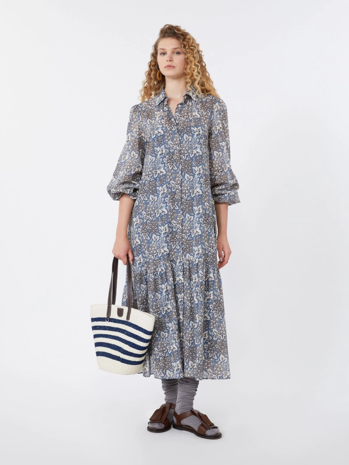 OBOLI Voile Patterned Shirt Dress NAVY