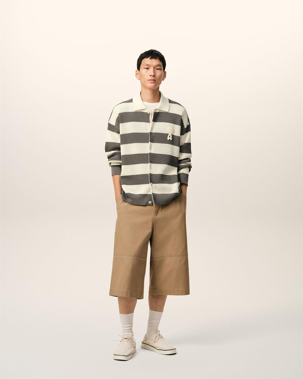 ADC PATCH POLO CARDIGAN WHITE CREAM/CARBONE