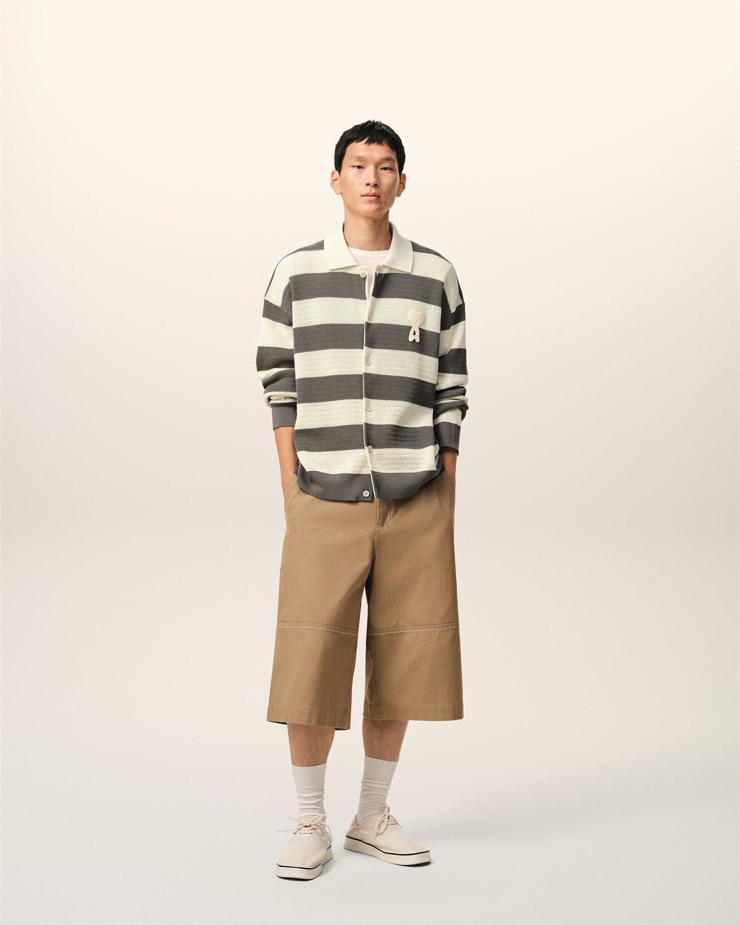 ADC PATCH POLO CARDIGAN WHITE CREAM/CARBONE