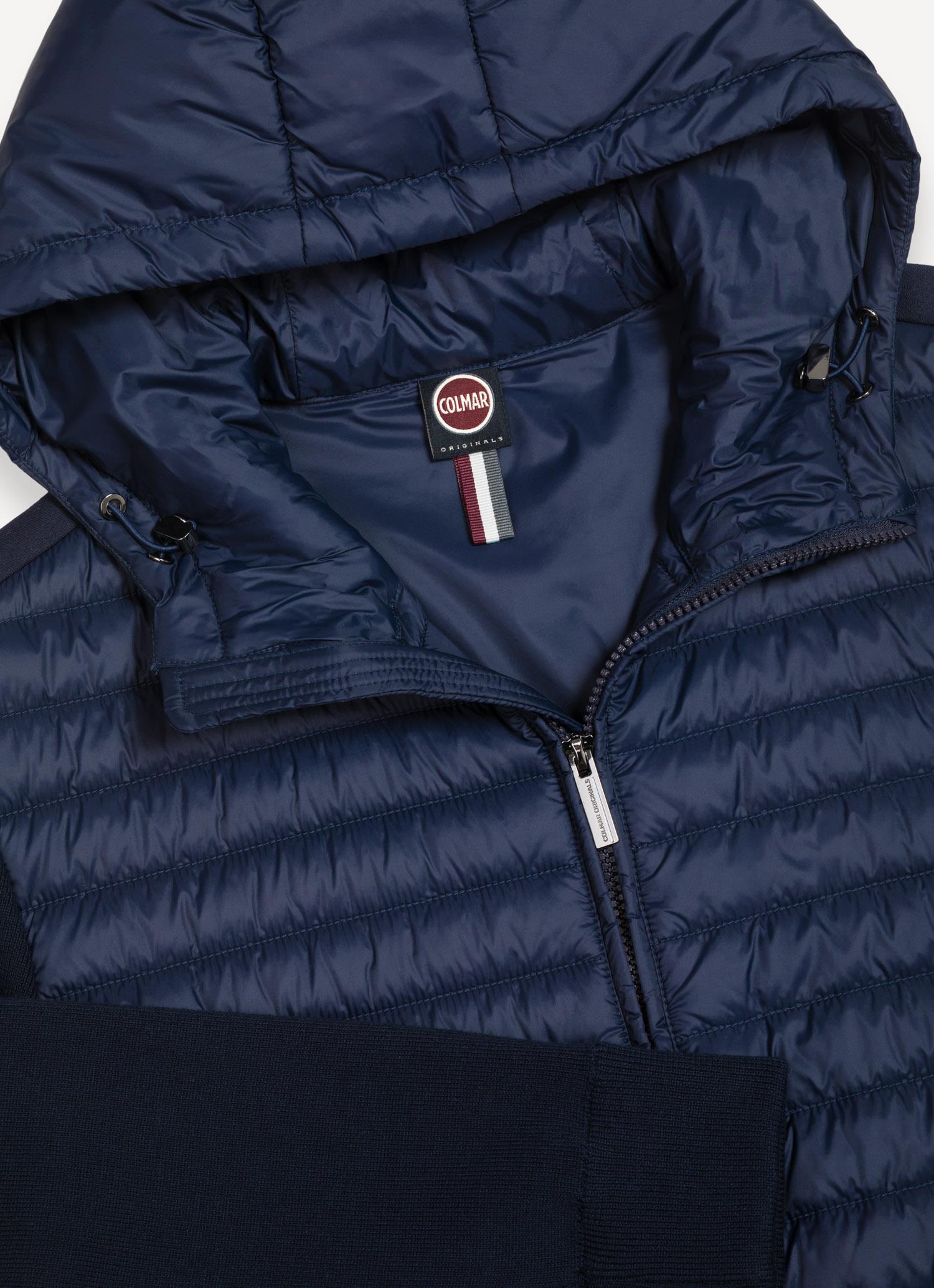 Hooded HYBRID KNITTED-PADDED JACKET NAVY BLUE