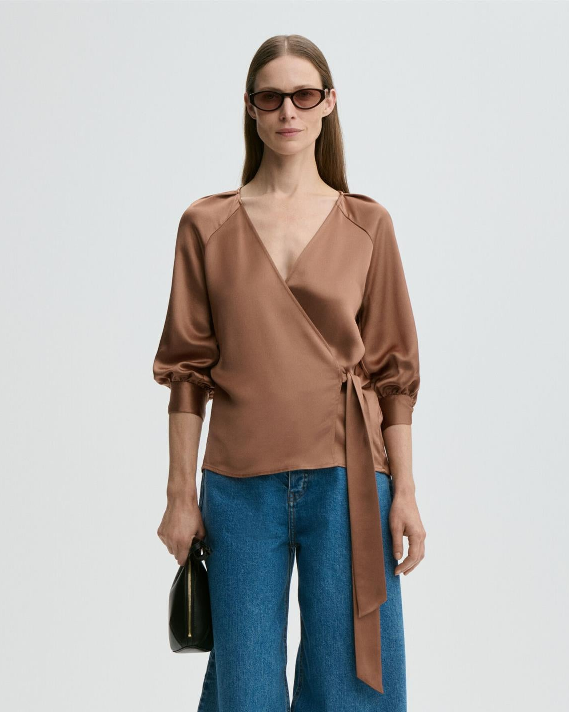 Pacey satin blouse Latte Brown