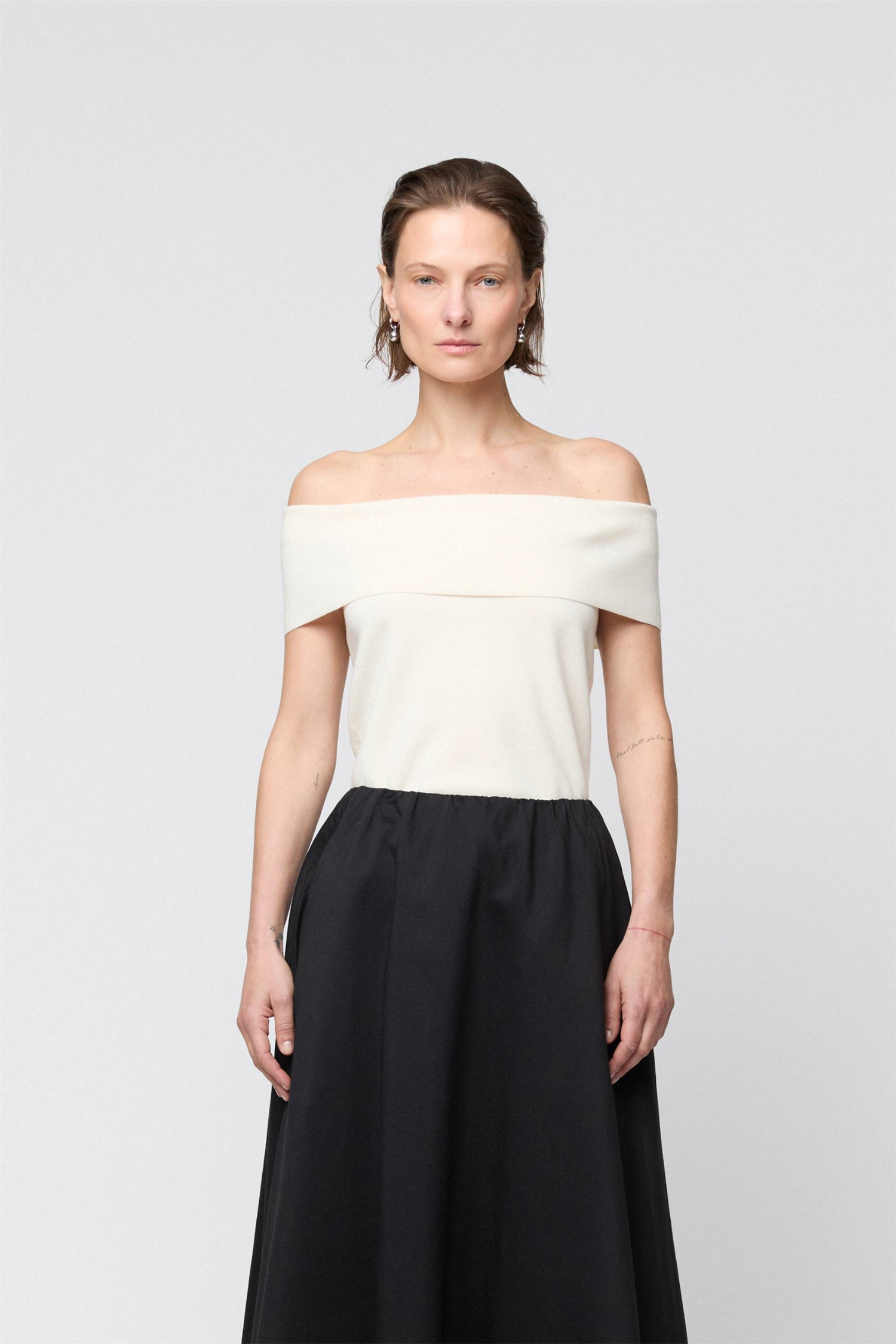 Compact Knit Off Shoulder Top Macadamia