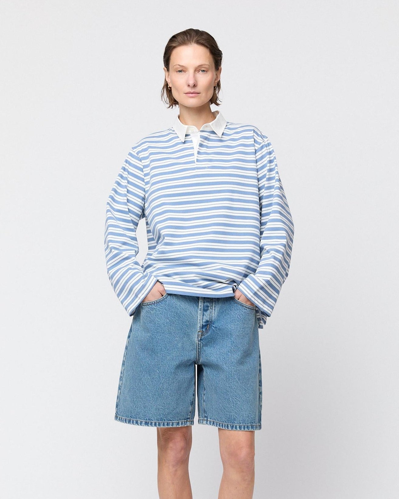 Rugby Top Powder Blue and Cream Stripe