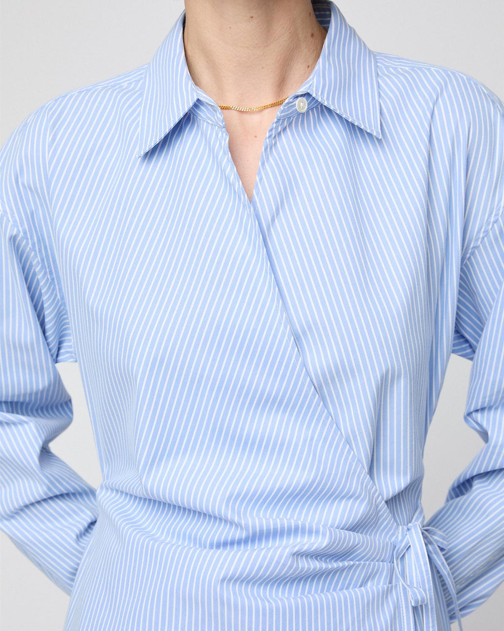 Wrap Shirt Dress Pastel Blue and White Pinstripe