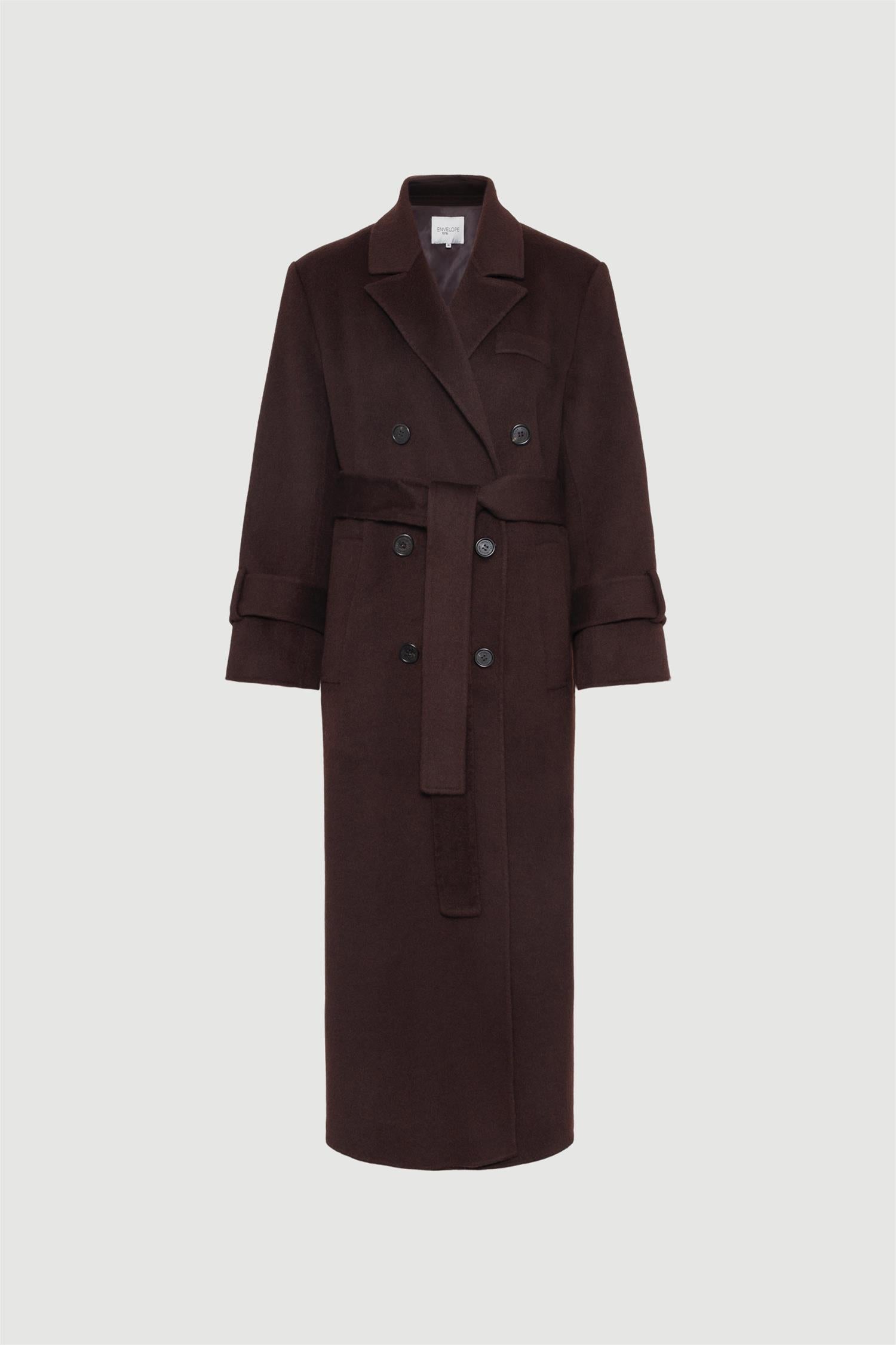 Saville Double Breasted Wool Coat Mahogany