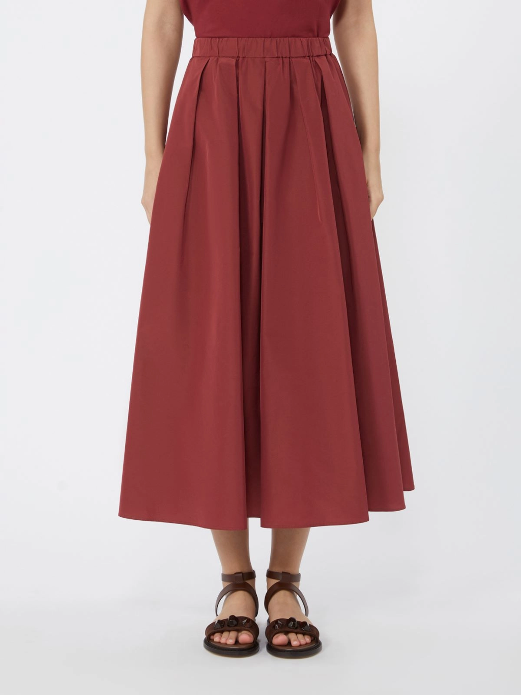 FORMICA Pleated Taffeta Long Skirt CHERRY