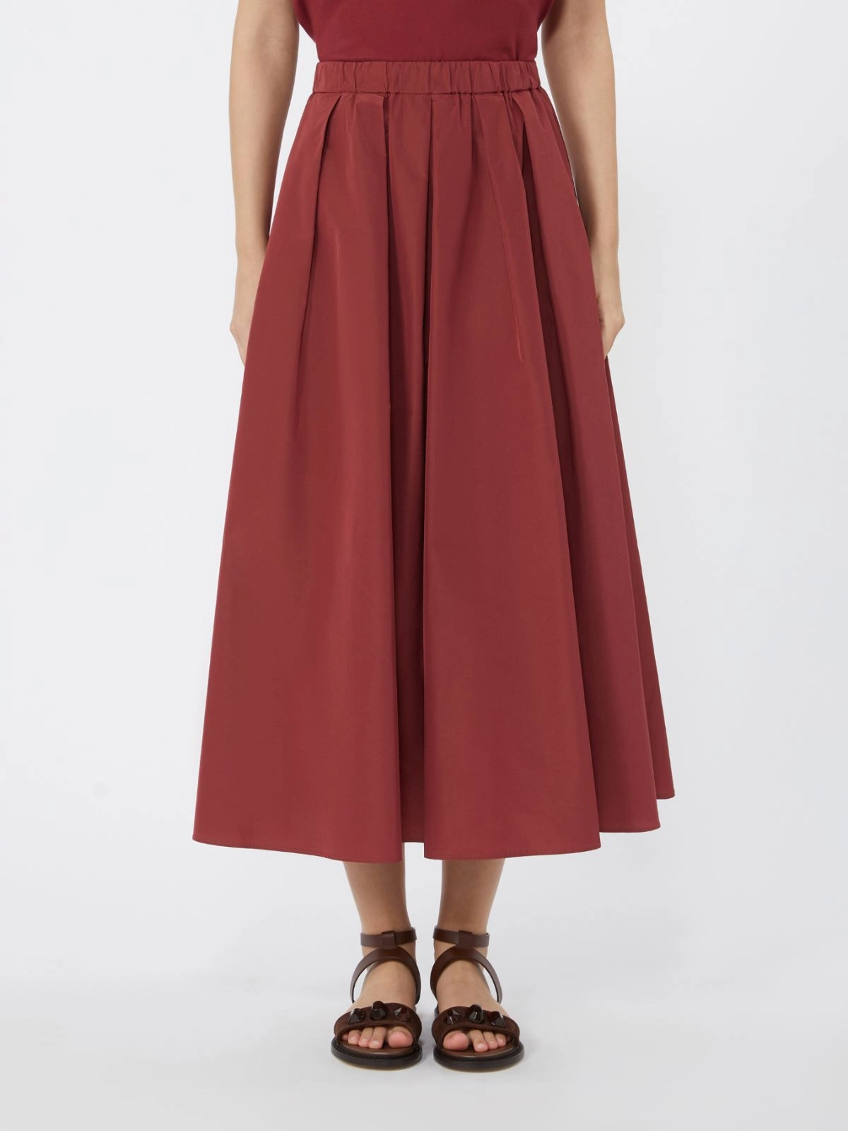 FORMICA Pleated Taffeta Long Skirt CHERRY