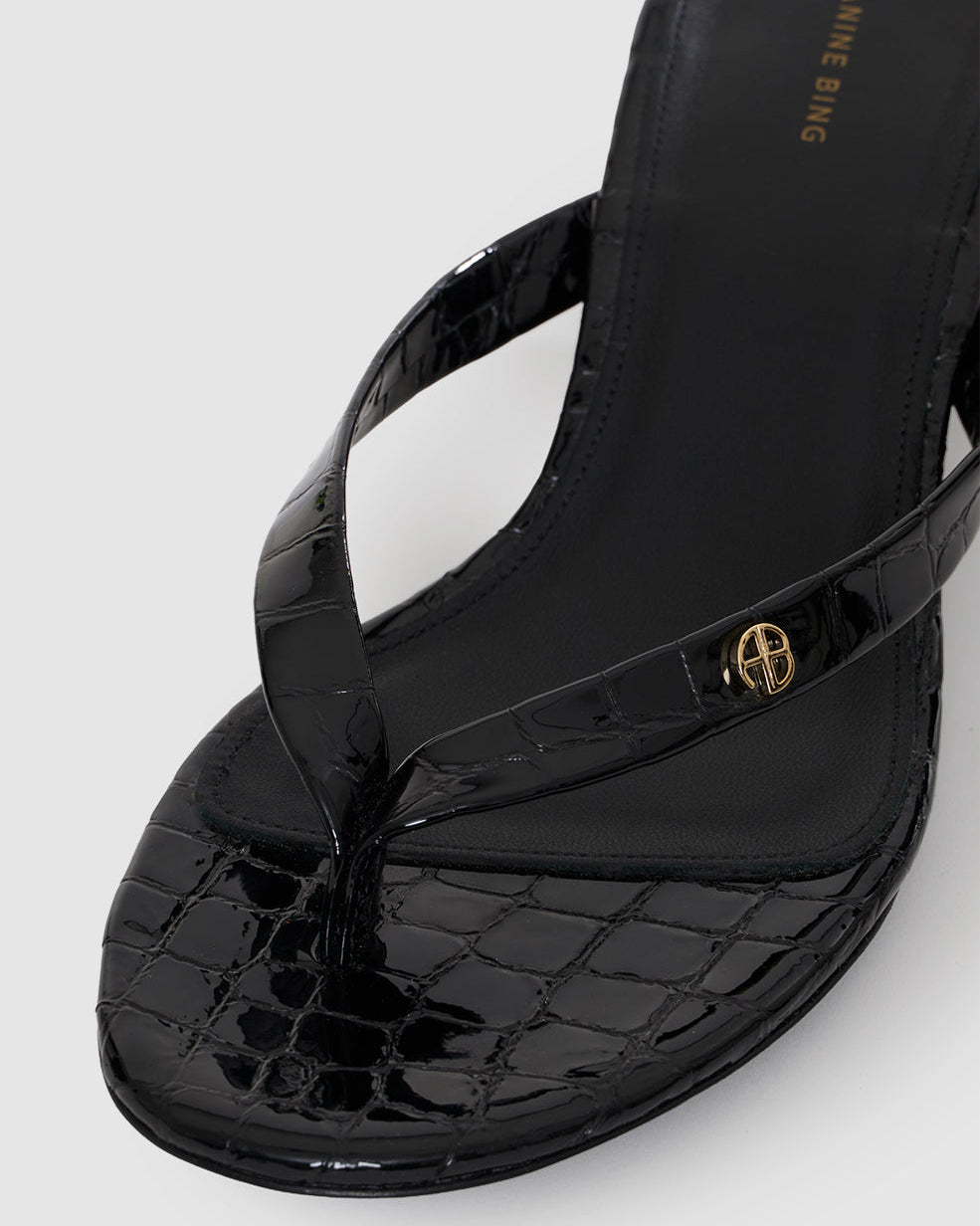 NOELLE EMBOSSED THONG HEELS BLACK