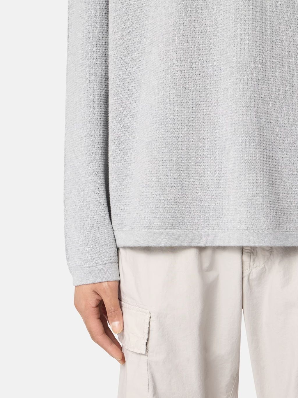 KNITTED Micro Stitch POLO SWEATER PEARL GREY MELANGE