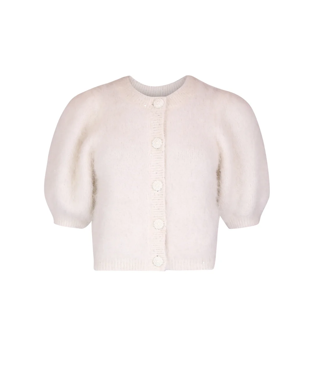 Hairy Knit Puffed Jacket Off White