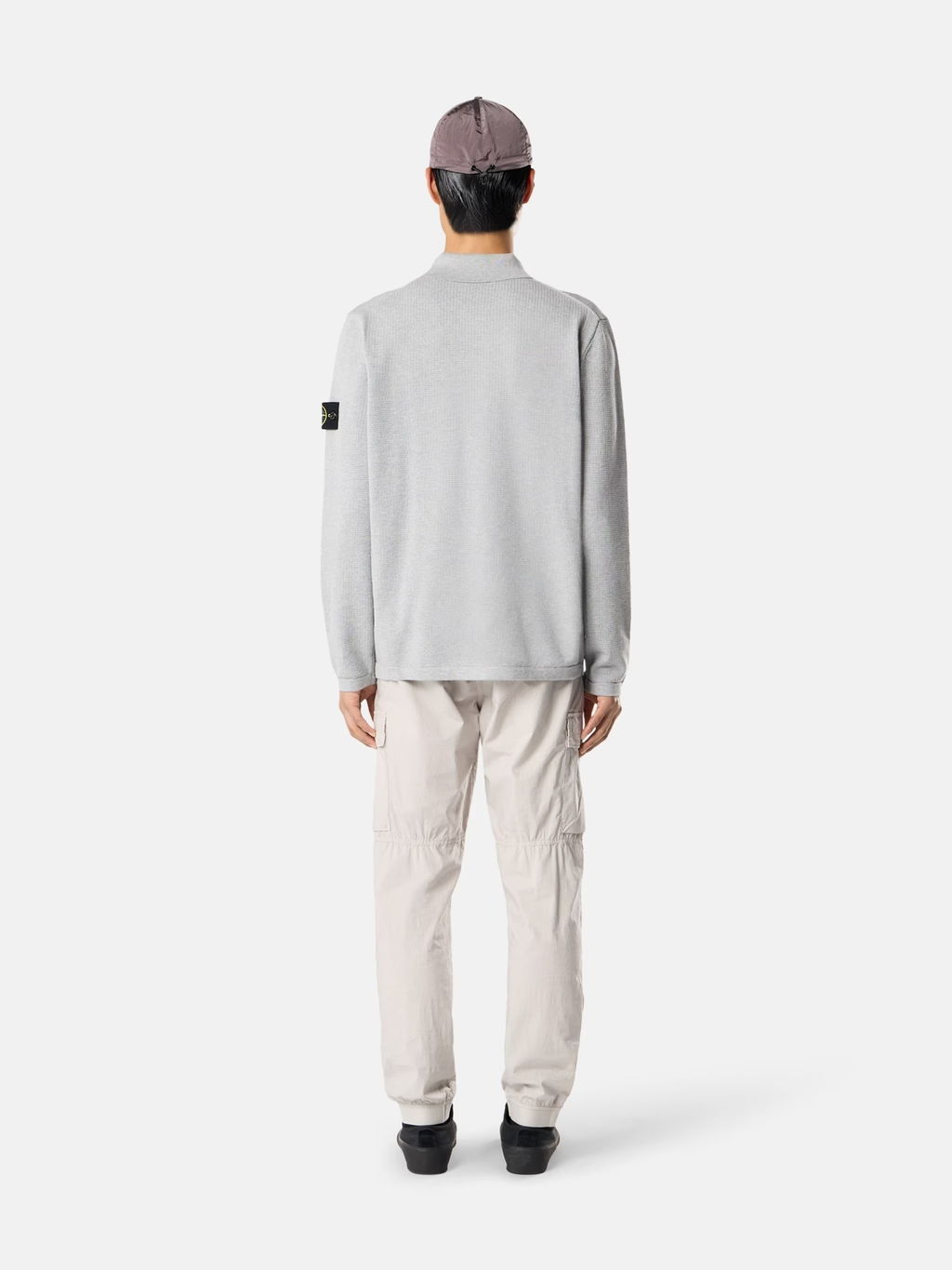 KNITTED Micro Stitch POLO SWEATER PEARL GREY MELANGE