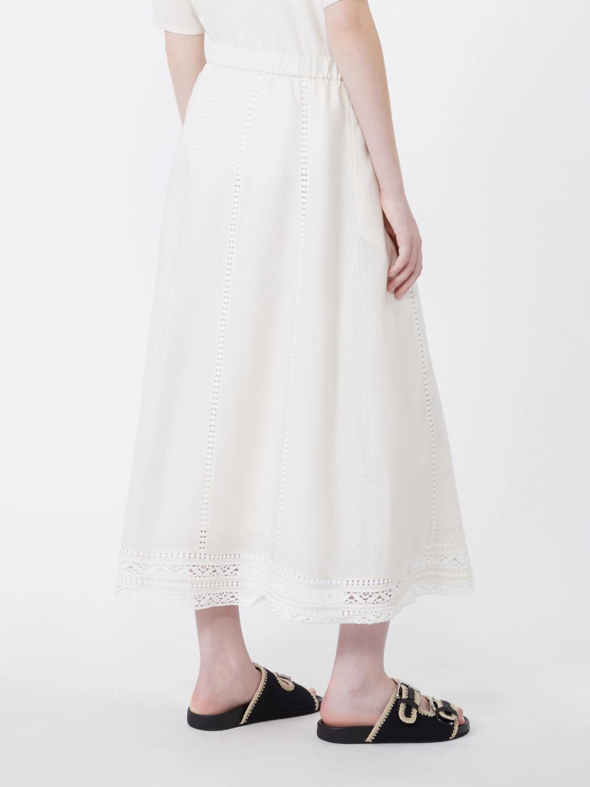 GERGO À Jour Embroidered Linen Skirt ECRU