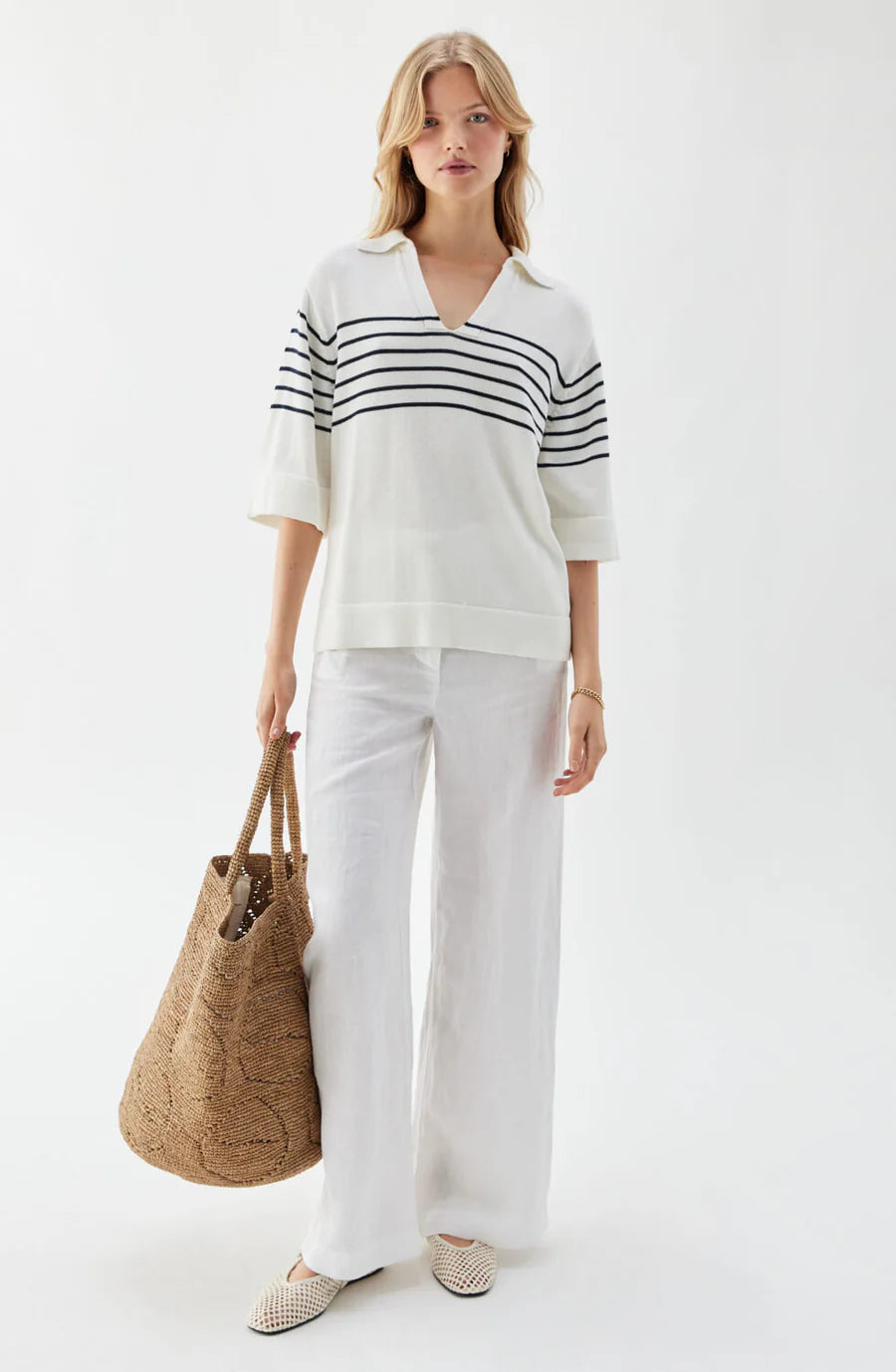 PIM Wide Linen trousers White