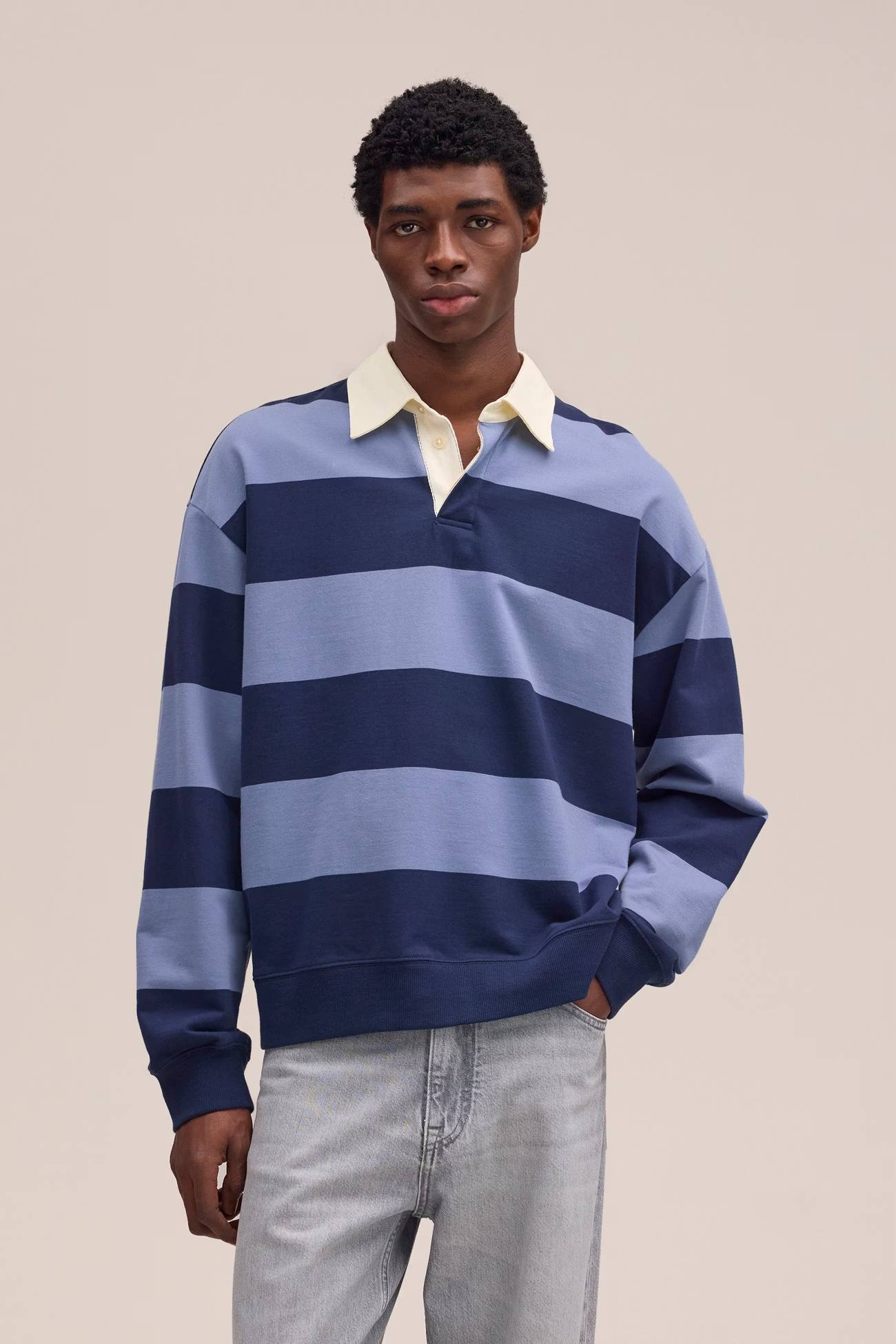 David Organic cotton Polo Sweatshirt 30043 Blue Stripe