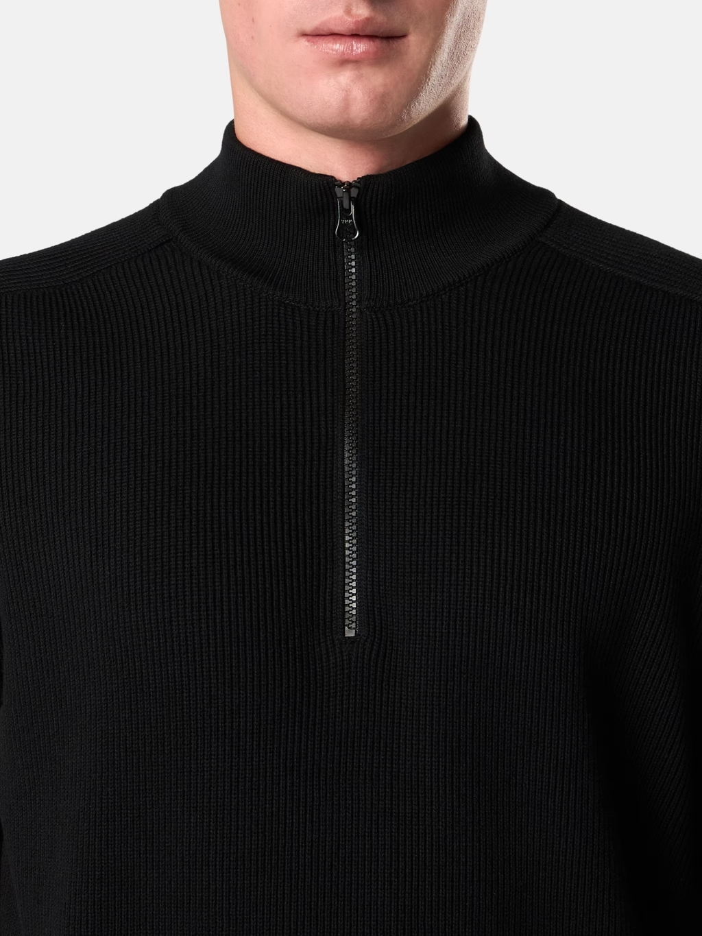RIBBED ORGANIC COTTON Half-zip Sweater Black