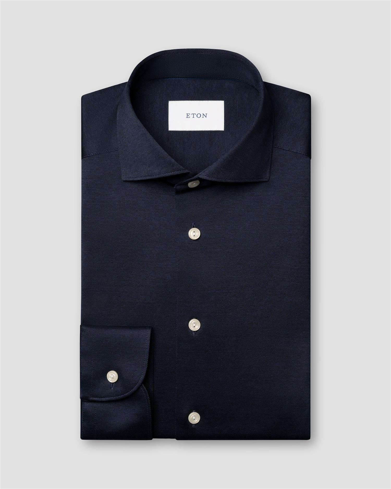 Slim Fit Filo di Scozia Knit Shirt Navy Blue