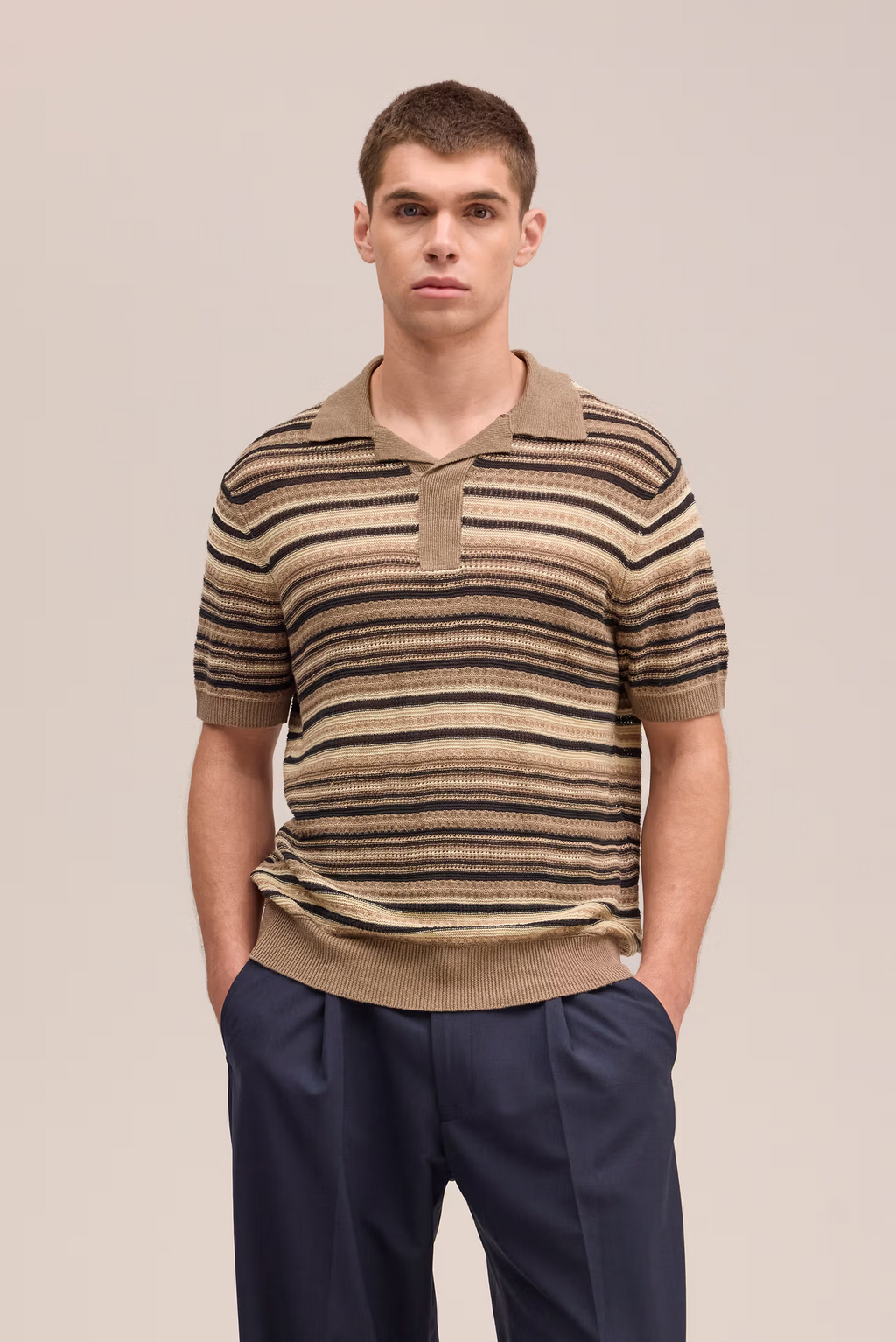 Noam Knitted Linen Polo 60043 Mable Husk