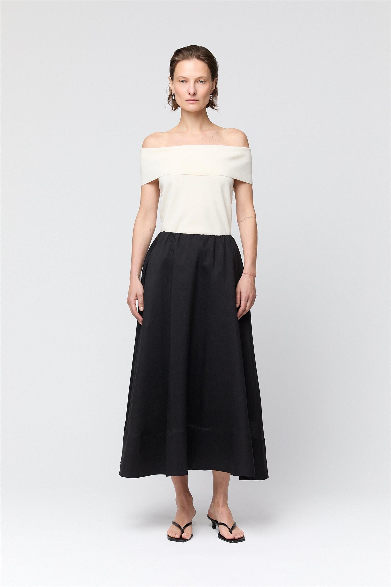Compact Knit Off Shoulder Top Macadamia