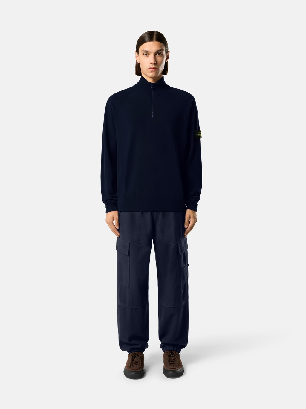 KNITTED HALF-ZIP WOOL BLEND SWEATER NAVY BLUE