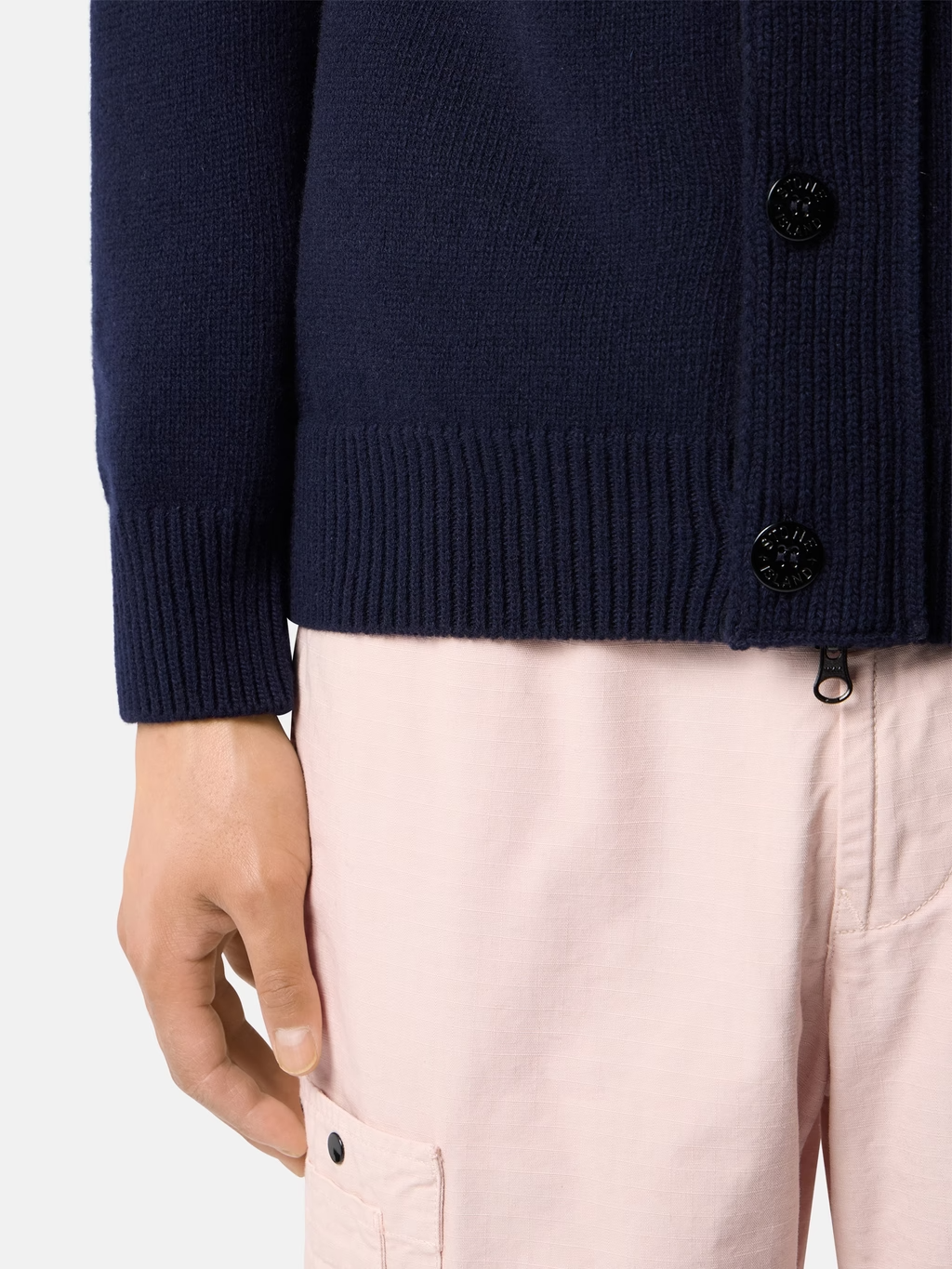 KNITTED WOOL FULL-ZIP BUTTON CARDIGAN NAVY BLUE