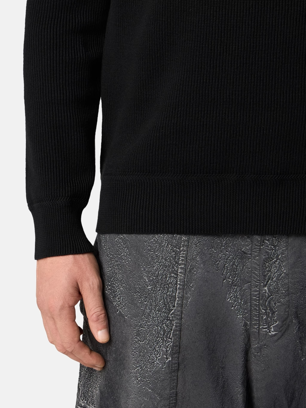 RIBBED ORGANIC COTTON Half-zip Sweater Black