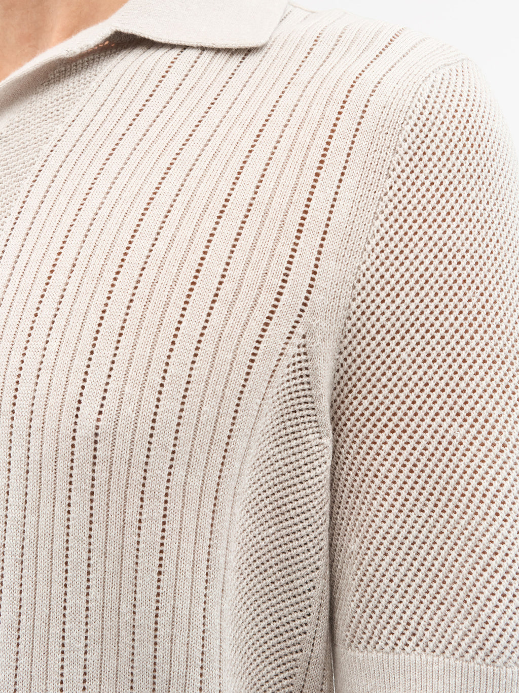 Eoin P Knitted Merino-Linen Blend Polo Ivory