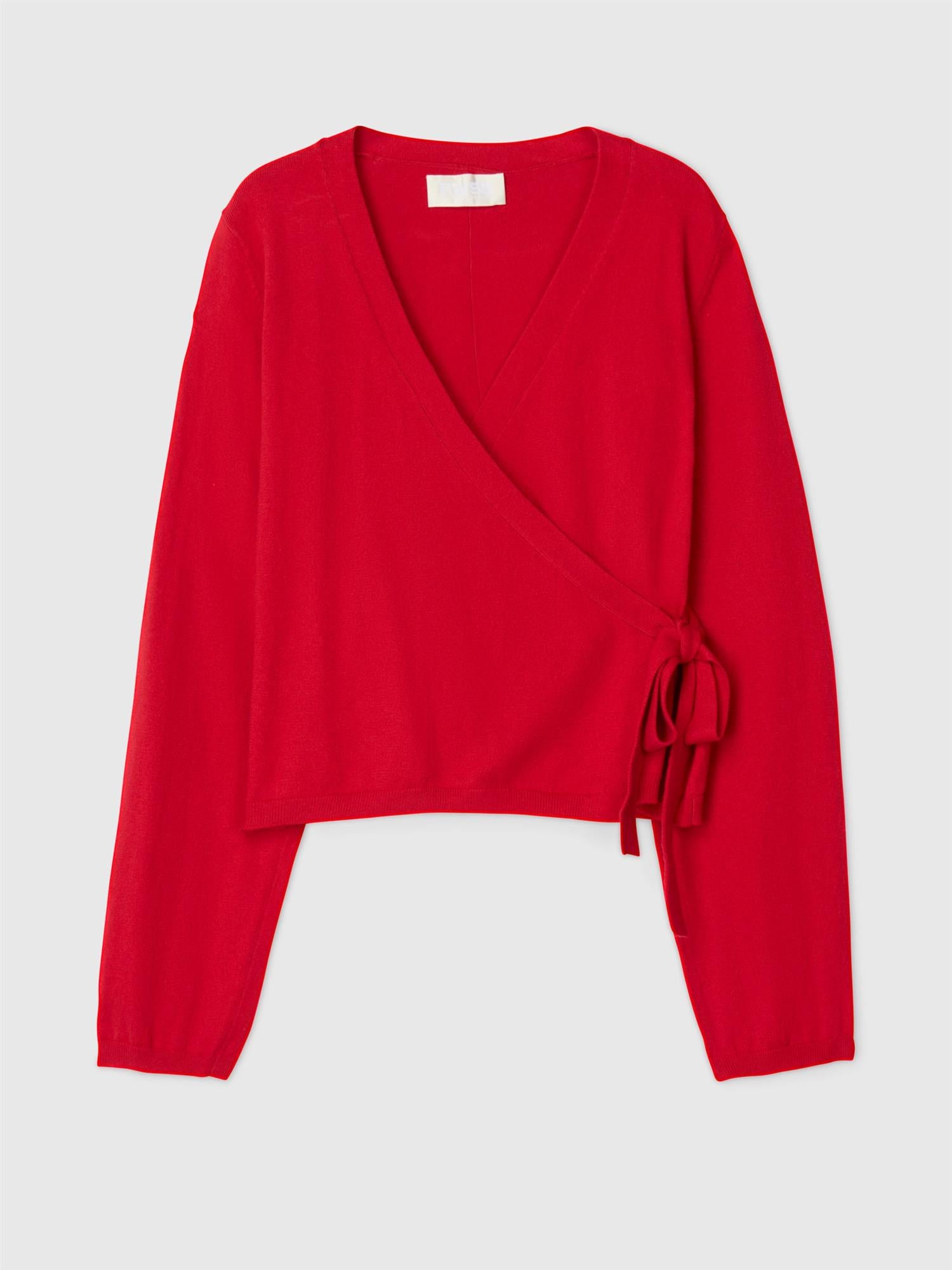 Cotton Cashmere Wrap Cardigan Red