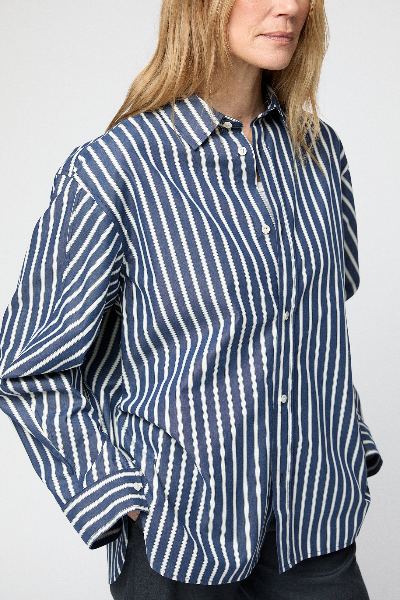 Coastal Shirt Dark Navy White Pinstripe