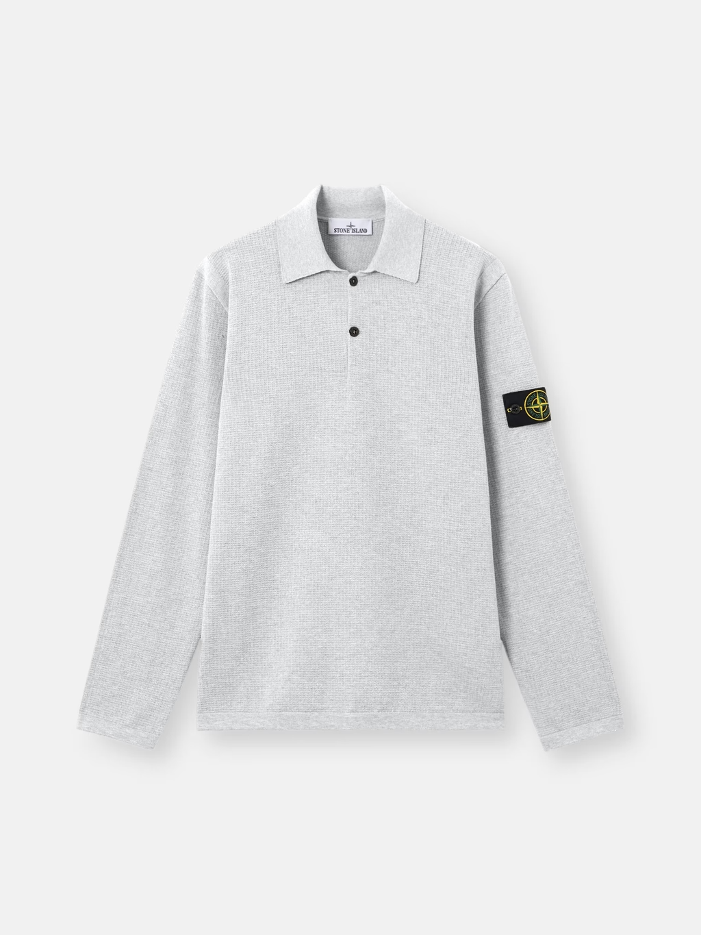 KNITTED Micro Stitch POLO SWEATER PEARL GREY MELANGE